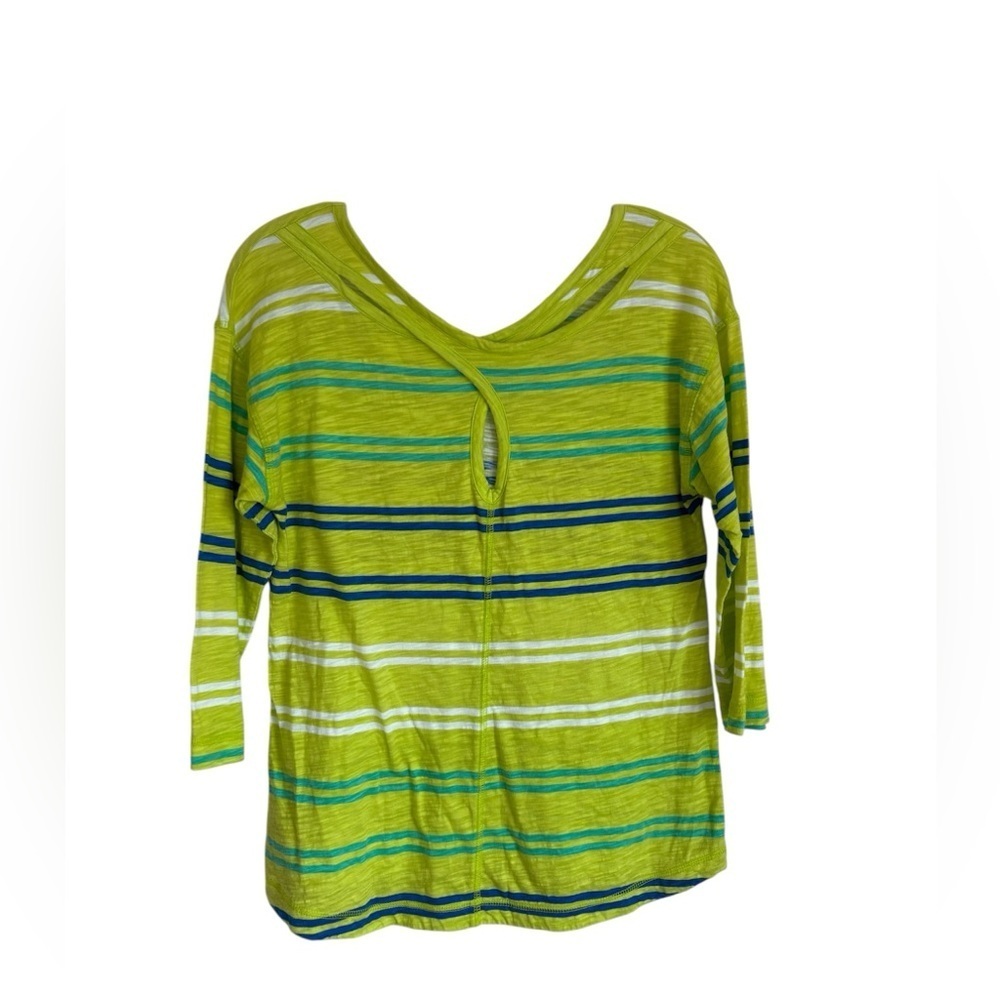 Talbots Lime Green Striped Long Sleeve Top Size Sp - Picture 2 of 7